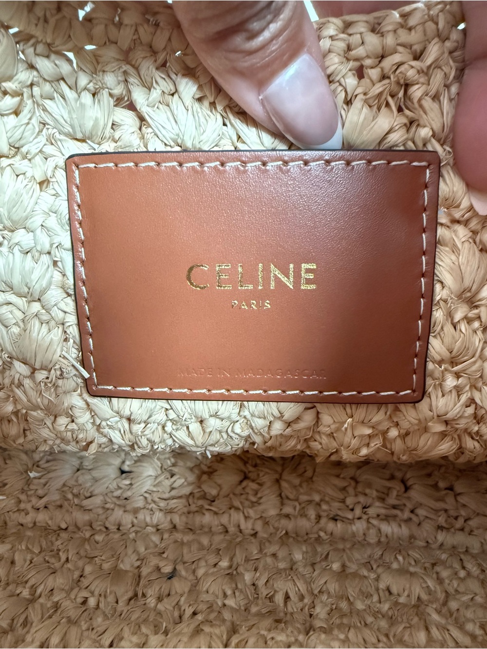 Celine Natural Raffia Shoulder Bag with Calfskin Leather Triomphe - Picture 5 of 7